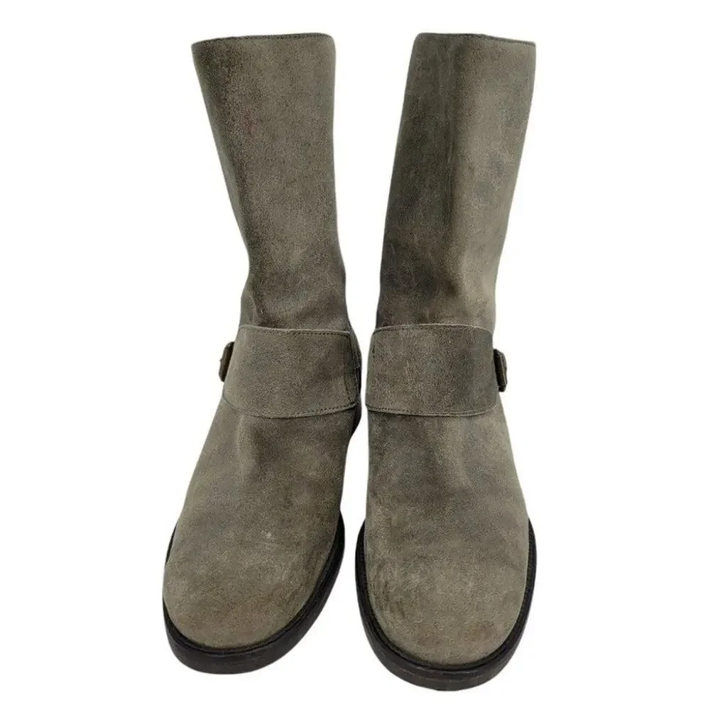 J. Crew Suede Leather Buckle Detail Pull On Dixon Mid Calf Boots Size 38/7.5